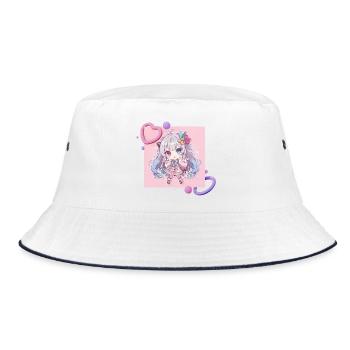 Pastell-Chibi Herzakzent - Bucket Hat - Weiß/Navy - Vorne