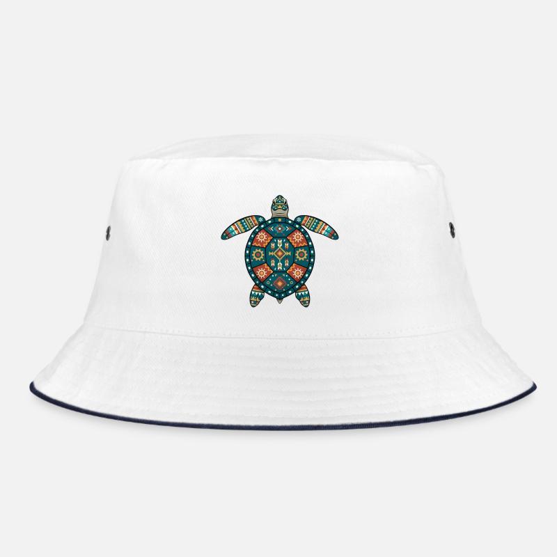 Turtle Aztec Motifs - Bucket Hat - white/navy