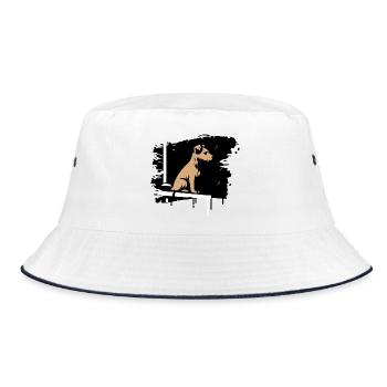 Dog in the rain on roof in stylized cartoon style - Bucket Hat - white/navy - Front