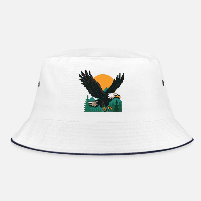 Eagle Pixel – Sunset in the mountains - Bucket Hat - white/navy