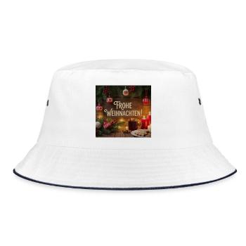 Frohe Weihnachten Holzschild - Bucket Hat - Weiß/Navy - Vorne