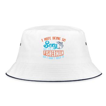 Angler Fischer Petrijünger Spruch Angeln Lustig - Bucket Hat - Weiß/Navy - Vorne