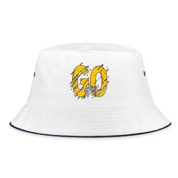 GO Away Typografie-Grunge-Poster – Fetter gelber Tex - Bucket Hat - Weiß/Navy - Vorne
