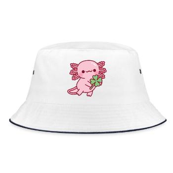 Cute Axolotl With Lucky Four Leaf Clover - Bucket Hat - white/navy - Front