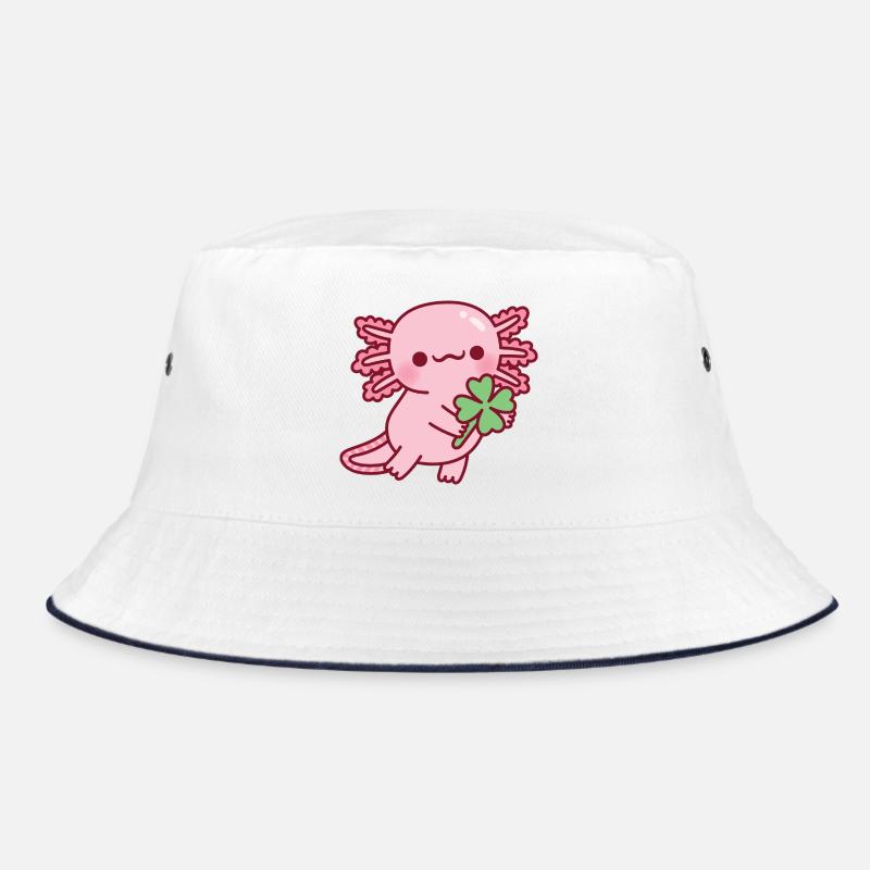 Niedlicher Axolotl mit glücklichem vierblättrigem Klee Bucket Hat