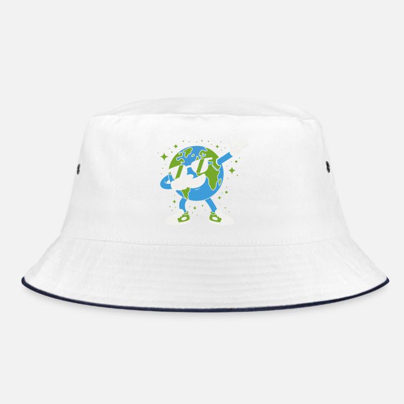 Erdmaskottchen-Kugelrille - Bucket Hat - Weiß/Navy
