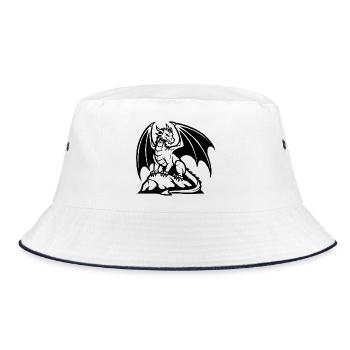 Drache Logo – Fantasy Krafttier Design - Bucket Hat - Weiß/Navy - Vorne