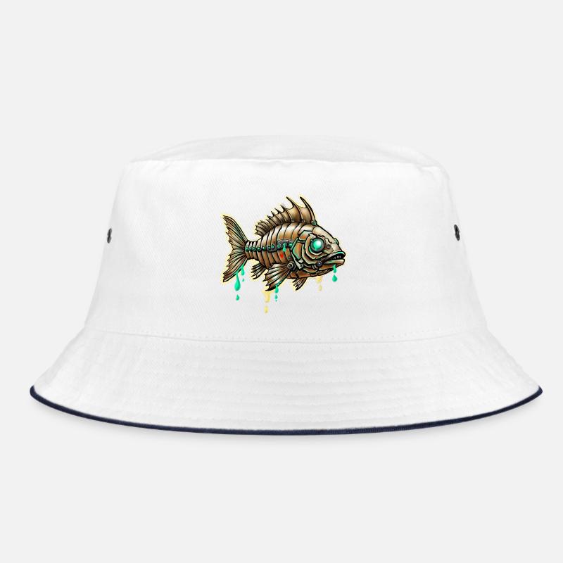 Cybernetischer Steampunk-Fisch - Bucket Hat - Weiß/Navy