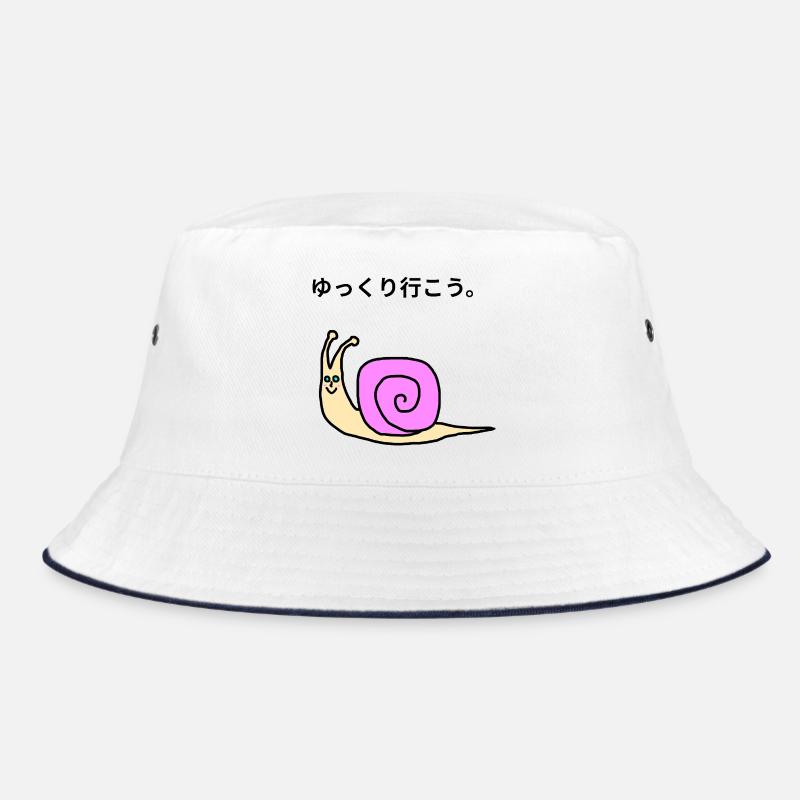 Kawaii-Pinkschnecke - Bucket Hat - Weiß/Navy