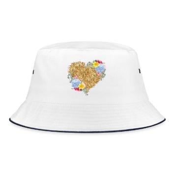 Heart of straw with spring flowers - Bucket Hat - white/navy - Front