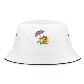 Colorful beach cat with parasol - Bucket Hat - white/navy - Front