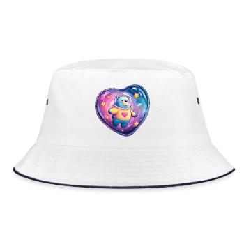 Heart Planet Bear in Spacesuit - Bucket Hat - white/navy - Front