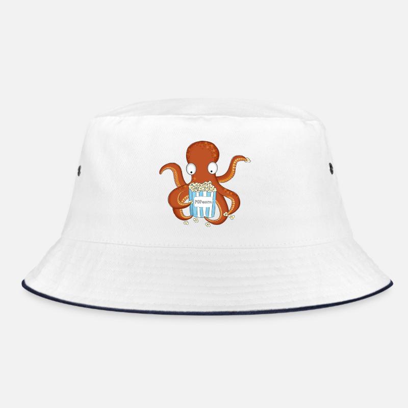 Popcorn Krake - Bucket Hat - Weiß/Navy
