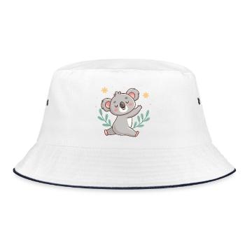 Pastel Relaxed Koala with Foliage - Bucket Hat - white/navy - Front
