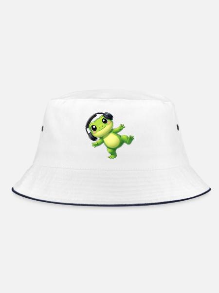 Süßer Frosch Kröte Unke mit Kopfhörern Tanzen Tech - Bucket Hat - Weiß/Navy - Vorne