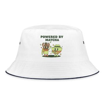 Powered By Matcha Green Tea Funny Matcha Lover - Bucket Hat - white/navy - Front