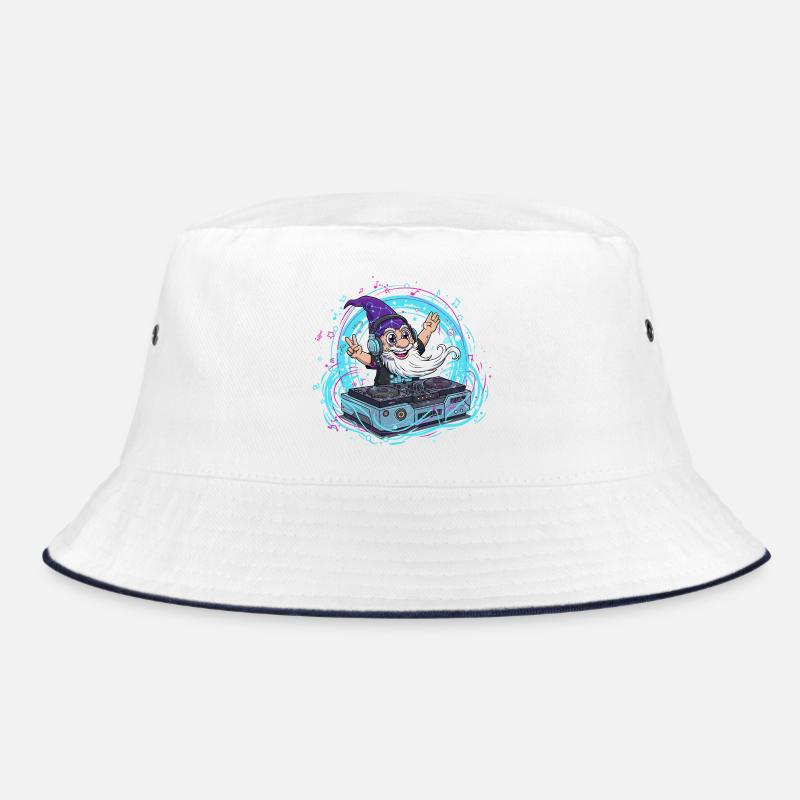 Gnome DJ in neon time - Bucket Hat - white/navy