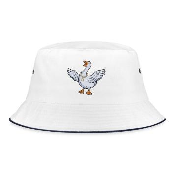 Gold Chain Goose Cartoon - Bucket Hat - white/navy - Front
