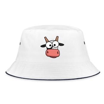 Kuh-Gesicht Comic mit großen Augen - Bucket Hat - Weiß/Navy - Vorne