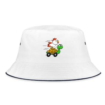 Chickens on Turtle Wagon - Bucket Hat - white/navy - Front