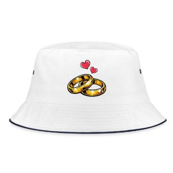 Goldene Eheringe mit Herzen - Bucket Hat - Weiß/Navy - Vorne