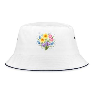 Fleurs de printemps dans un style broderie - Bob - blanc/marine - Devant