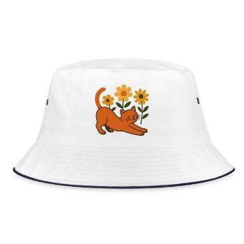 Chat orange dans une mer de fleurs - Bob - blanc/marine - Devant