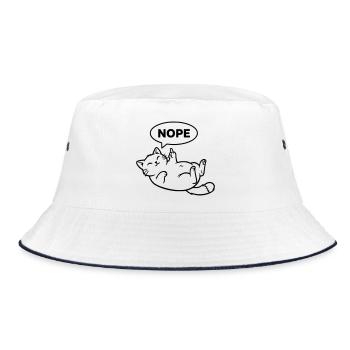 Katze Lachend Nope Outline - Bucket Hat - Weiß/Navy - Vorne