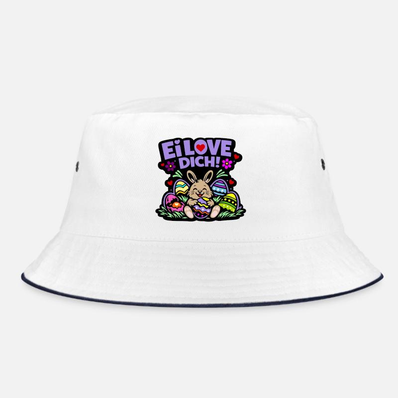 Ei LOVE DICH! - Osterhase mit Eiern - Bucket Hat - Weiß/Navy
