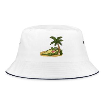 Crocodile on the palm beach - Bucket Hat - white/navy - Front