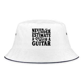 Never underestimate a guy with a guitar schwarz - Bucket Hat - white/navy - Front