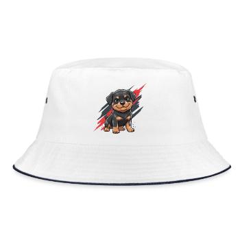 Kuscheliger Welpen-Rottweiler Cartoon - Bucket Hat - Weiß/Navy - Vorne