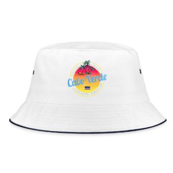 Kap Verde Insel Sonnenuntergang mit Palme Souvenir - Bucket Hat - Weiß/Navy - Vorne
