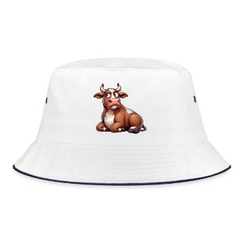 Lustige Kuh Cartoon Skeptischer Stier Comic - Bucket Hat - Weiß/Navy - Vorne