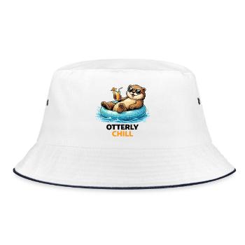 Chill Bear auf dem aufblasbaren Paradies - Bucket Hat - Weiß/Navy - Vorne
