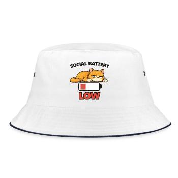 Low Battery Cat Graphic Tee - Bucket Hat - white/navy - Front