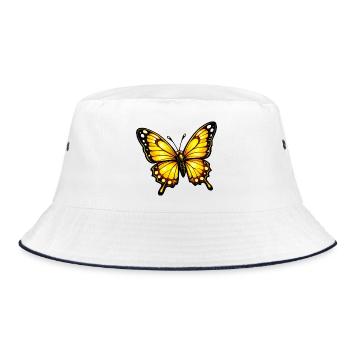 Yellow Orange Butterfly Pattern - Bucket Hat - white/navy - Front