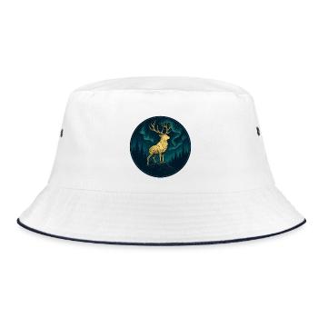 Golden Stag under the Northern Lights - Bucket Hat - white/navy - Front