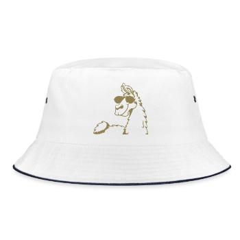 Cool Llama Alpaca Sunglasses Silhouette - Bucket Hat - white/navy - Front