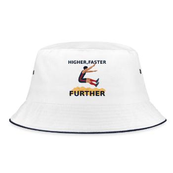 Higher, faster, further – long jump - Bucket Hat - white/navy - Front