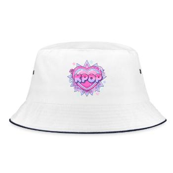 KPOP Pastell Herz Glow Design - Bucket Hat - Weiß/Navy - Vorne