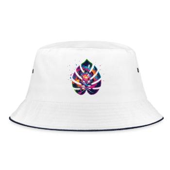 Farbexplosion Blattdesign - Bucket Hat - Weiß/Navy - Vorne