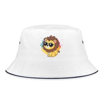 Colorful Lion with Glasses - Bucket Hat - white/navy - Front