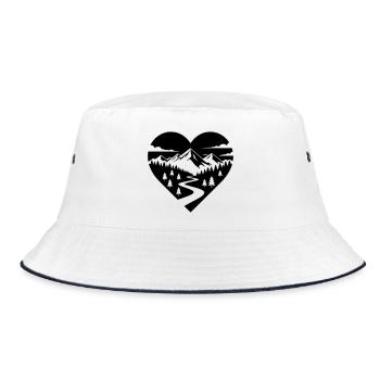 Hiking in the heart, forest path and mountains - Bucket Hat - white/navy - Front