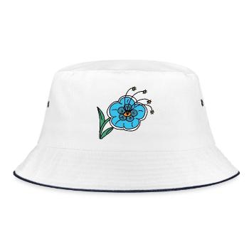 Hand Drawn Blue Flower Kids Child - Bucket Hat - white/navy - Front