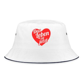 Das Leben ist jetzt  Herzdesign - Bucket Hat - Weiß/Navy - Vorne