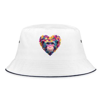 Play of colors monkey heart with flower garland - Bucket Hat - white/navy - Front