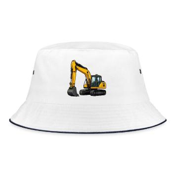 Gelber Bagger auf Baustelle - Bucket Hat - Weiß/Navy - Vorne