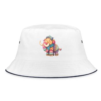 Buntmammut mit Schal - Bucket Hat - Weiß/Navy - Vorne