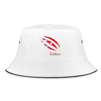 Türkische Flagge Krallenlogo - Bucket Hat - Weiß/Navy - Vorne